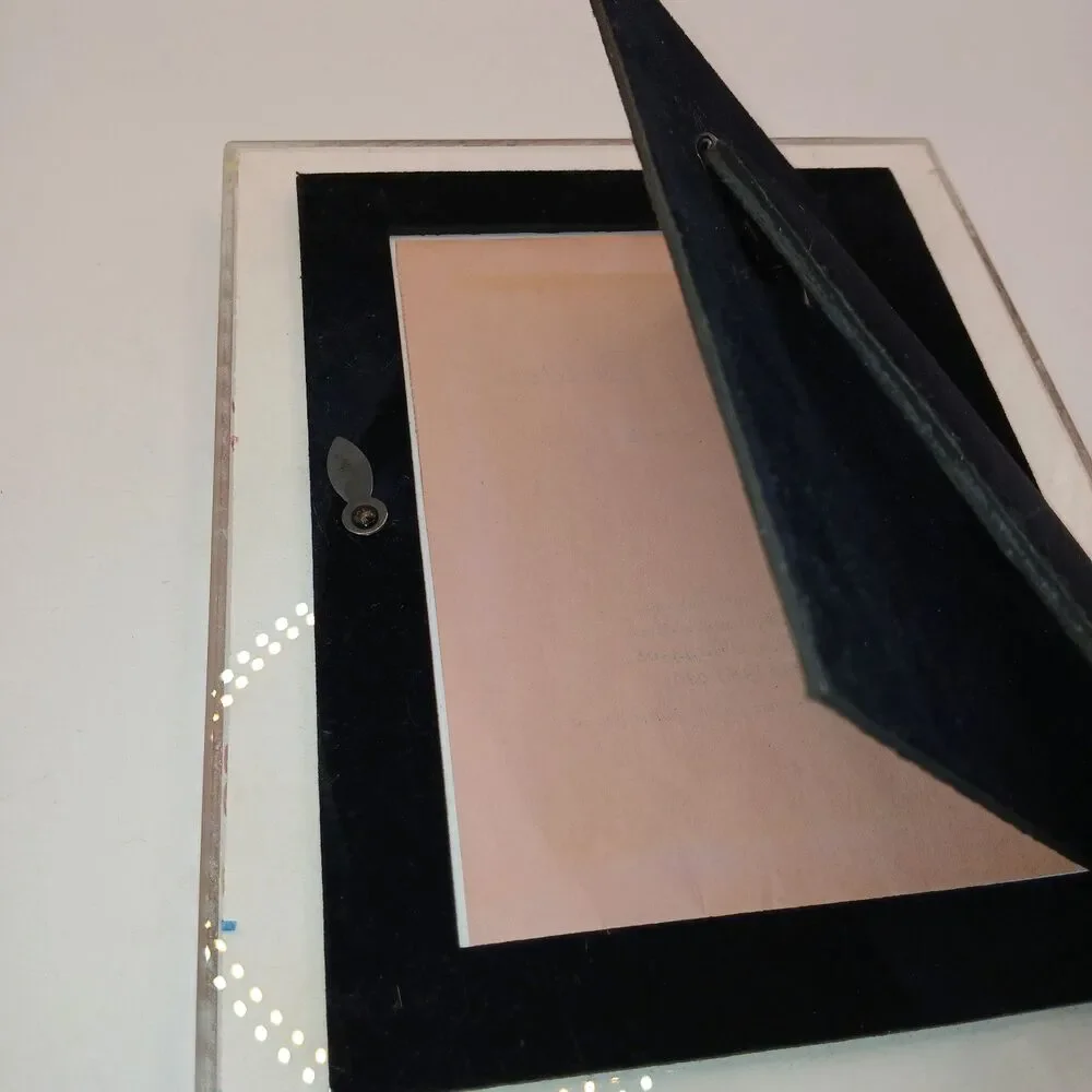 Borden Borders Lucite Confetti Ribbon Baby Pink Blue Picture Frame 4x6 Photo